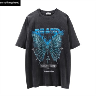 เสื้อยืดผู้ชายโอเวอร์ไซส์ death butterfly เสื้อy2k เสื้อมินิมอล เสื้ออปป้า เกาหลี