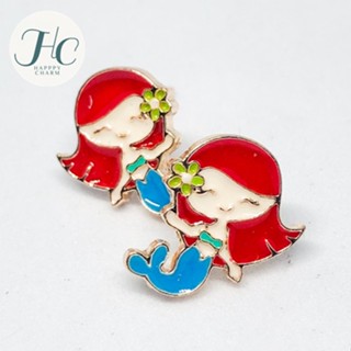 ต่างหูนางเงือกผมแดง ครีบสีน้ำเงิน ทัดดอกไม้ สวยสุดในมหาสมุทร  mermaid earrings