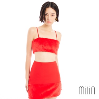 [MILIN] Gentle Top Faux Fur spaghetti straps crop top เสื้อสายเดี่ยวครอปท็อปแต่งเฟอร์เทียม