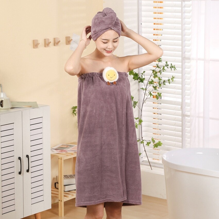SUNALOZ-ซื้อ1แถม1 ผ้าขนหนูอาบน้ำแถมผ้าคลุมผม มียางยืดและเวลโคร ผ้าหนานุ่ม(ขนาด 85 x 140 เซนติเมตร) เสื้อคลุมอาบน้ำMS-63