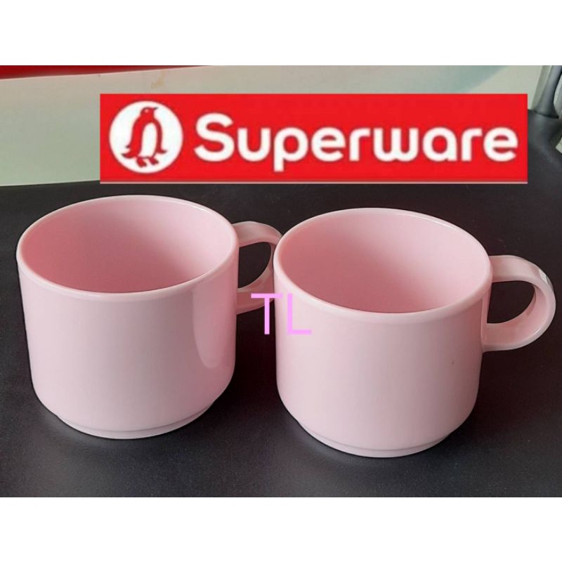 แก้วกาแฟ 2ใบ สีชมพู (ไม่มีกล่อง) เมลามีน100% ตรานกเพนกวิน superware
