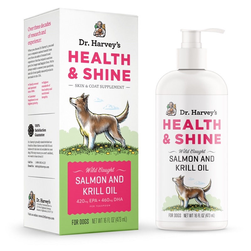 อาหารเสริมสุนัข Dr.Harvey’s Health & Shine Wild Caught Salmon And Krill Oil ขนาด 473 ml