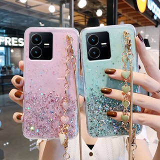 เคสวีโว่Vivo Y22s Y35 2022 แบบนิ่ม ใส แต่งกลิตเตอร์ เลื่อม พร้อมสายคล้องยาว สําหรับ เคสโทรศัพท์ Vivo Y35 Y22s