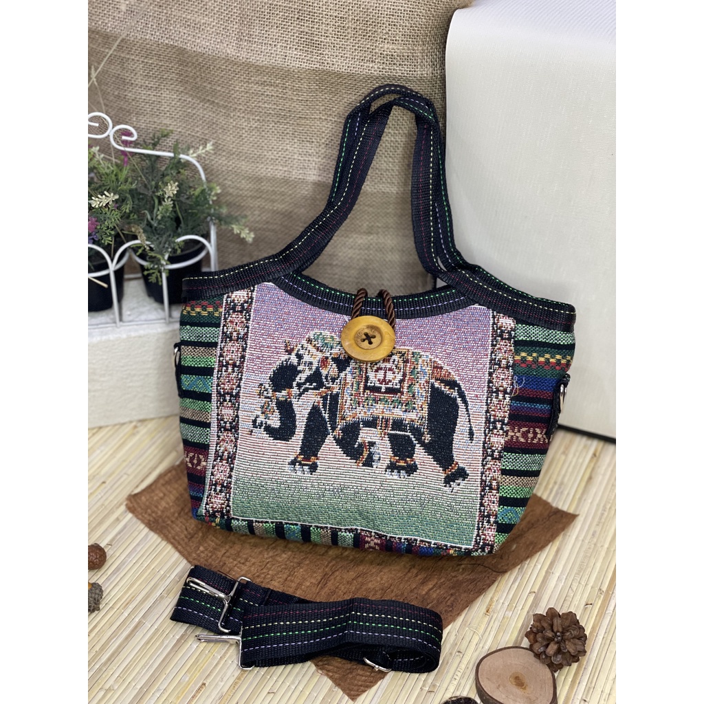 607 SMALL THAILAND ETHNIC ELEPHANT TOTE BAG / THAILAND ELEPHANT SLING BAG / WOMENS BAG / IMPORTED TH