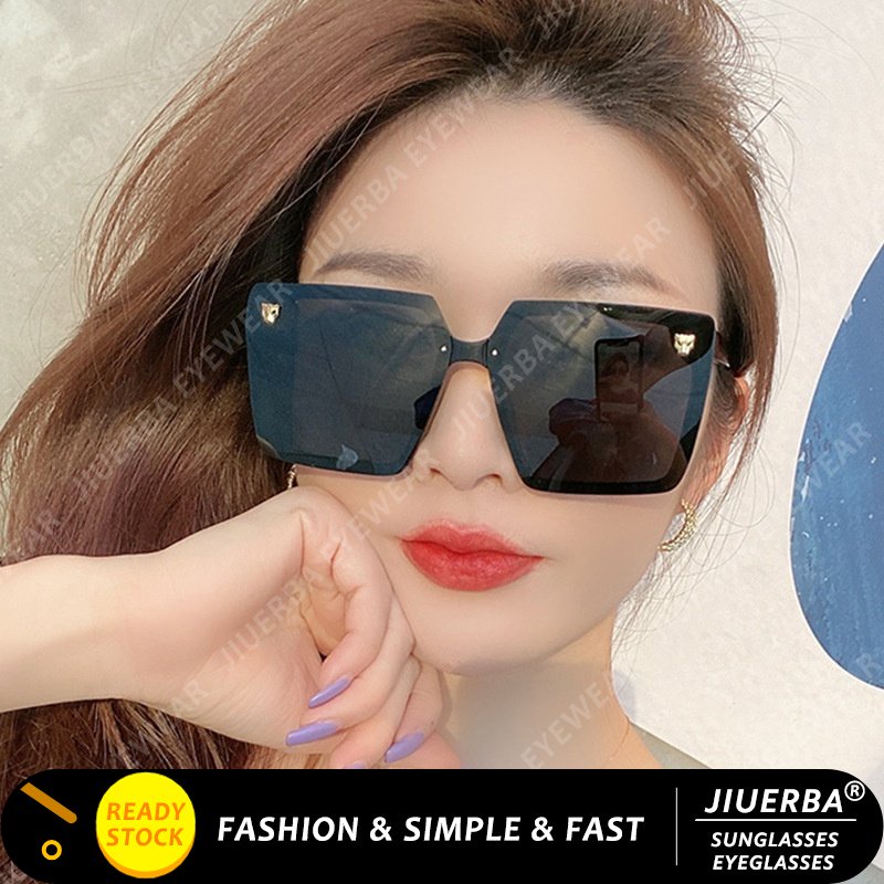 (JIUERBA) Vintage Fashion Large Square Frame Glasses Korean Fashion Gradient Shade Leopard Glasses