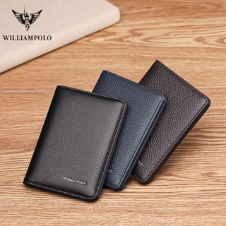 WILLIAMPOLO Men Card wallet small purse Mens  Business Genuine Leather Luxury Brand Credit Card Holder thin wallets slim