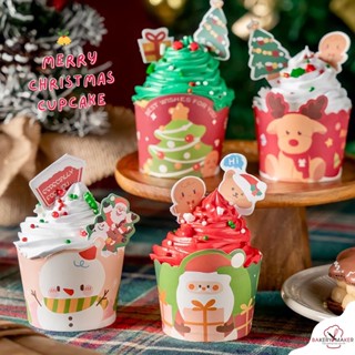 Xmas ป้ายปักตกแต่งขนม คละ 12 ชิ้น ลาย Teddy Hi! / ป้ายกระดาษ ป้ายปัก ตกแต่งคัพเค้ก / เค้ก Christmas Cup