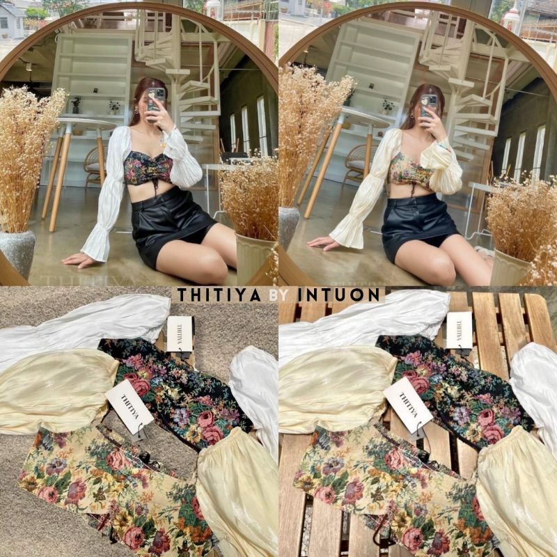 "𝐓𝐇𝐈𝐓𝐈𝐘𝐀 𝐛𝐲 𝐈𝐧𝐭𝐮𝐨𝐧" Mary Crop เสื้อครอปแขนพอง ผ้าทอลายสวย