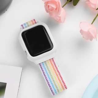 2 in 1 เคสซิลิโคนและสายรัดไนลอนสำหรับ iWatch Strap Collection 9 8 7 2 4 3 5 SE 6. สายไนลอน 38/40/41/42/44/45mm