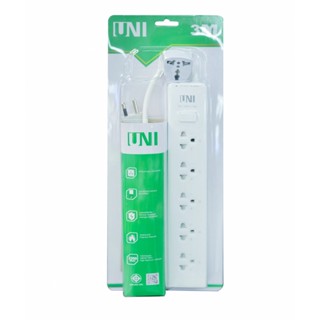 UNI รางปลั๊กไฟ  5 ช่อง 1 สวิตซ์  ยาว 3 เมตร รุ่น PS-5WT-3M  สีขาว