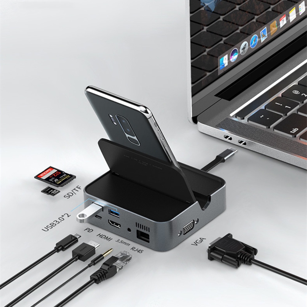 USB C Hub 9 in 1 USB C to HDMI Hub อะแดปเตอร์ USB C พร้อม 4K HDMI PD 2 USB 3.0 พอร์ต SD/TF Card Read