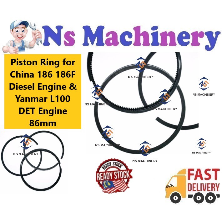 แหวนลูกสูบสําหรับ186 186F เครื่องยนต์ดีเซล & Yanmar L100 DET Engine 86mm
