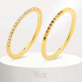 Vnox แหวนแต่งงาน ประดับเพทาย สีขาว สีทอง สําหรับผู้หญิง