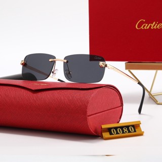 ใหม่ Cartier แว่นตากันแดดแฟชั่น ไร้กรอบ เลนส์โพลาไรซ์ โลหะ ขนาดเล็ก สีแดง สไตล์เรโทร สําหรับผู้ชาย ผู้หญิง UV400