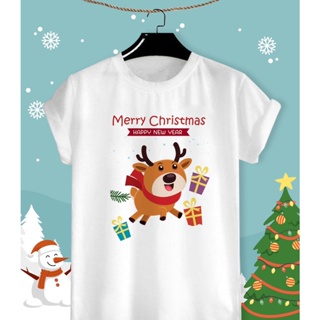 เสื้อลายปีใหม่ เสื้อคริสมาสต์ Merry Christmas &amp; Happy New Year 2023 ผ้า TK ใส่สบาย สีสันสดใส ใส่สบาย ไม่ยืดไม่ย้วย