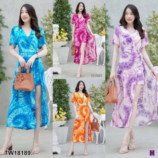 TT18189 Jumpsuit จั้มสูทลายมัดย้อม ผ่าแหวกหน้า ขาสั้น .Jumpsuit, jumpsuit, tie-dye pattern, split front, short legs ..