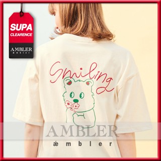 ★ แก้วน้ํา ★ เสื้อยืดแขนสั้น คอกว้าง ลาย SMILING UNISEX AS928 สไตล์เกาหลี