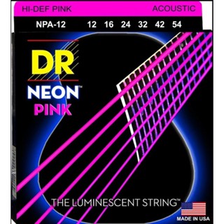 DR Strings NEON สายกีตาร์โปร่ง เบอร์ 12 เรืองแสงในที่มืด สายเคลือบ (Medium, 12-54) ** Made in USA **