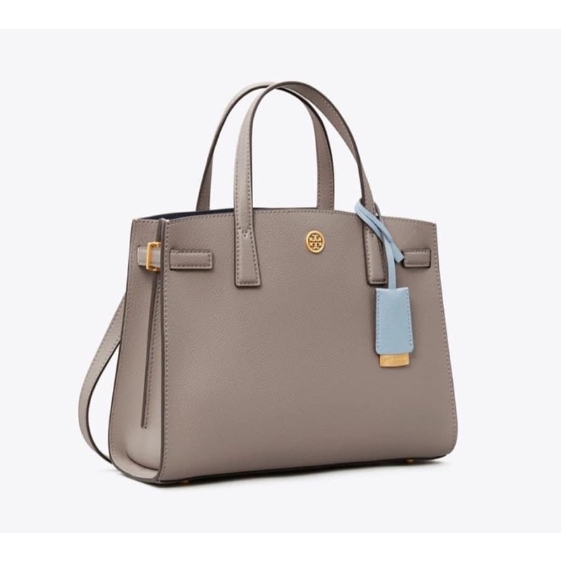 Tory Burch กระเป๋าสะพายข้าง Walker Small Satchel หนังลูกวัวลายเม็ด สีเทาเฮรอน/ดำ/น้ำตาล/แดง/Floral Green