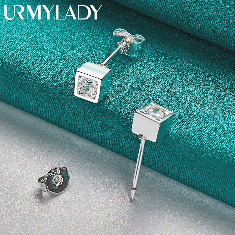Urmylady ต่างหูสตั๊ด เงินแท้ 925 ประดับเพทาย ทรงสี่เหลี่ยม เครื่องประดับแฟชั่น สําหรับผู้หญิง งานแต่งงาน หมั้น