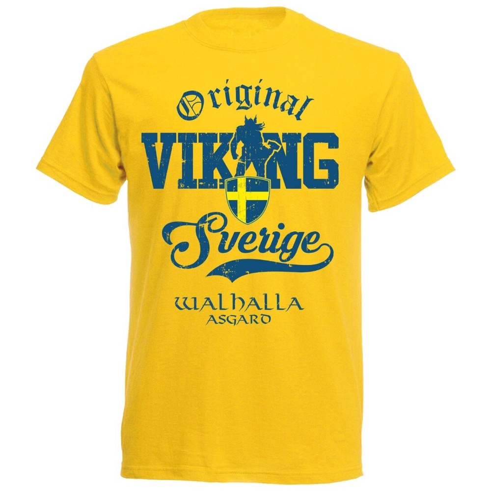 เสื้อยืดพิมพ์ลายSchweden เสื้อยืดผู้ชายนักฟุตบอล Soccers 2019 Sverige ไวกิ้งใหม่แบรนด์เสื้อผ้า T เสื