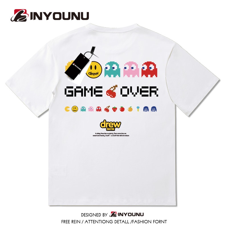 เสื้อยืดแขนสั้น พิมพ์ลายการ์ตูนหน้ายิ้ม แฟชั่นคู่รักอินเทรนด์ สินค้าพร้อมส่ง