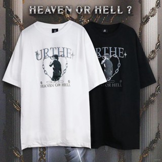 Urthe - เสื้อยืด รุ่น HEAVEN OR HELL ลายสกรีนเท่ ๆ รูปหัวใจ ใส่แล้วดูชิคสุด ๆ