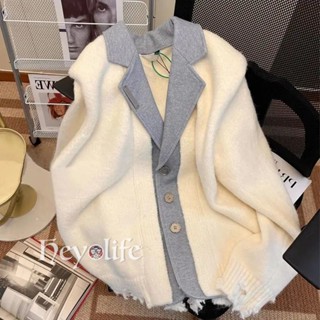 Korean style loose fashion suit collar stitching cardigan fashion women jacket VUJH