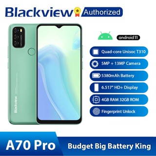 Blackview A70 Pro Android 11 Smartphone 6.517&amp;quot; Screen T310 Quad Core 4GB RAM+32GB ROM 5380mAh 13MP Rear Camera 4G Mobile Phone