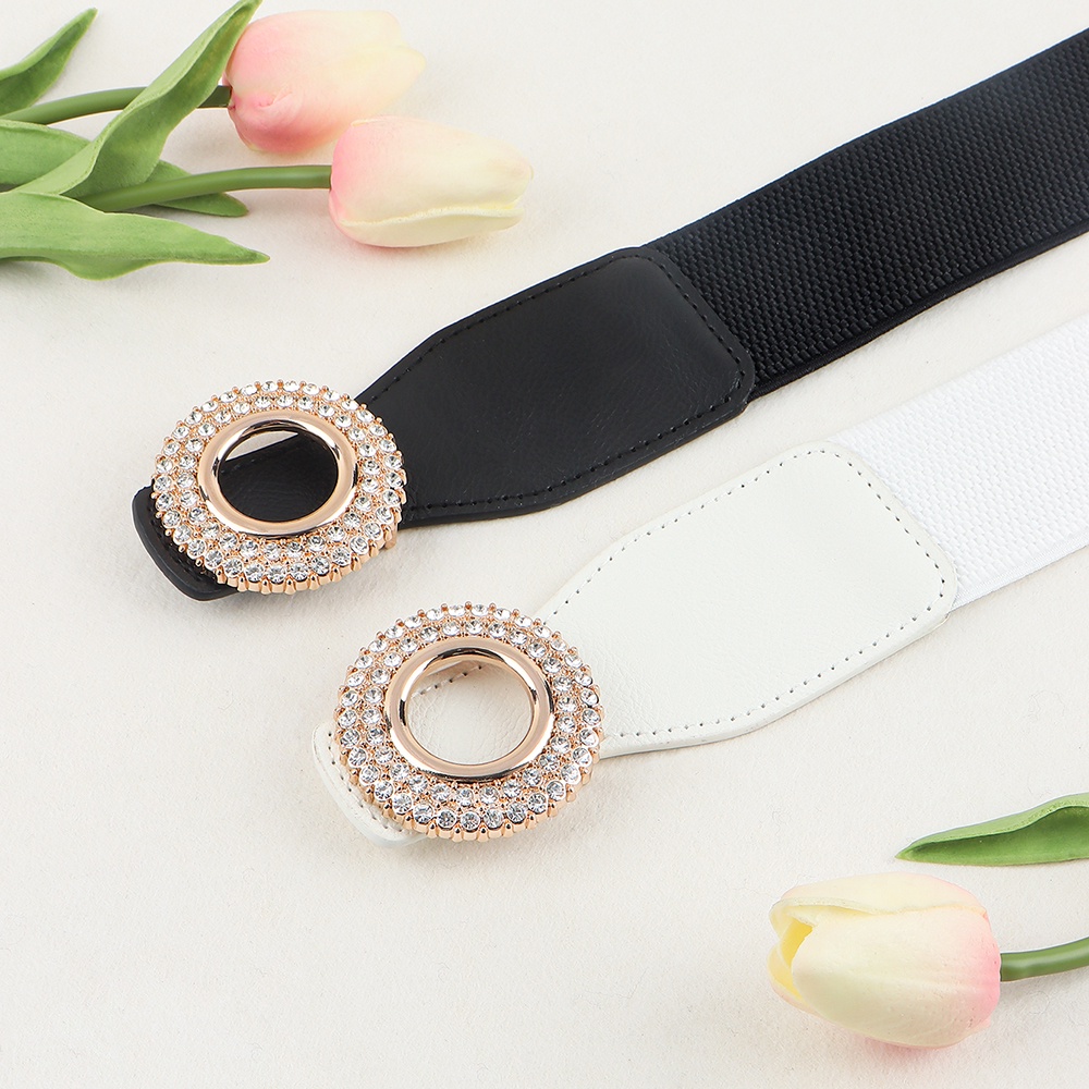 ผู้หญิงฝังเพชรรอบหัวเข็มขัดเข็มขัดหนังกว้างยืดหยุ่นยืดแฟชั่นเข็มขัดเอว - รูปที่ 5