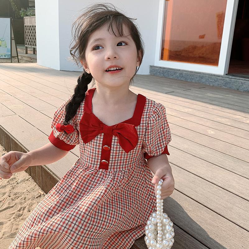 ชุดเดรสเจ้าหญิง ลายสก๊อต สีแดง สไตล์ฤดูร้อน สําหรับเด็ก