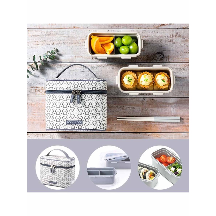 LocknLock Lunch Box Set 2 ชั้น - ล็อกแอนด์ล็อก ชุดกล่องอาหารกลางวัน พร้อมตะเกียบ HPL762CI