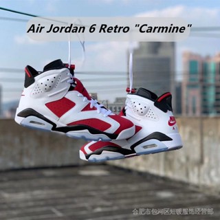 Air Jordan 6 retro "carmine" รองเท้าผ้าใบลําลอง สําหรับผู้ชาย สีขาว สีแดง เหมาะกับการเล่นกีฬา QEO MIAS