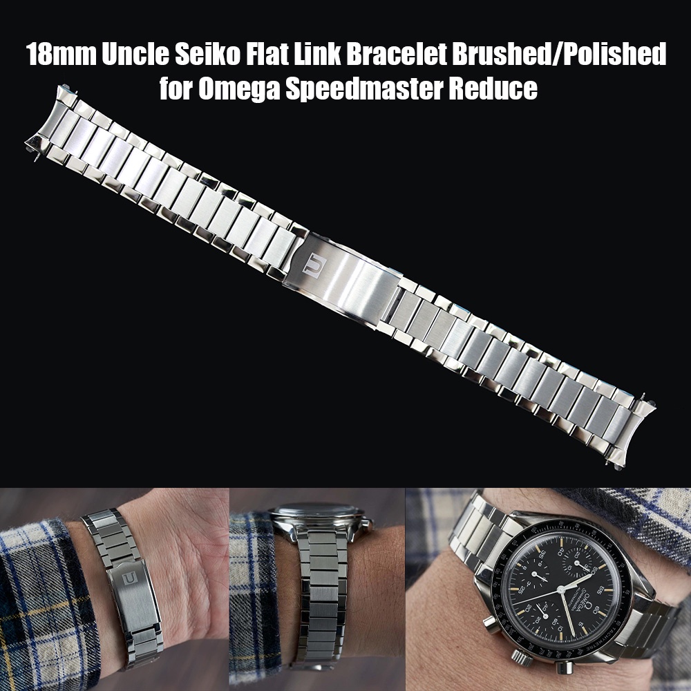สายนาฬิกา Uncle Seiko Flat Link Brushed/Polished for Omega Speedmaster Reduce 18mm