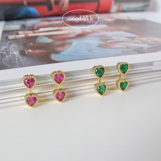 ต่างหูสีทอง 18K 💕ต่างหูรูปหัวใจ รุ่น double hearts / nood.bkk ✨