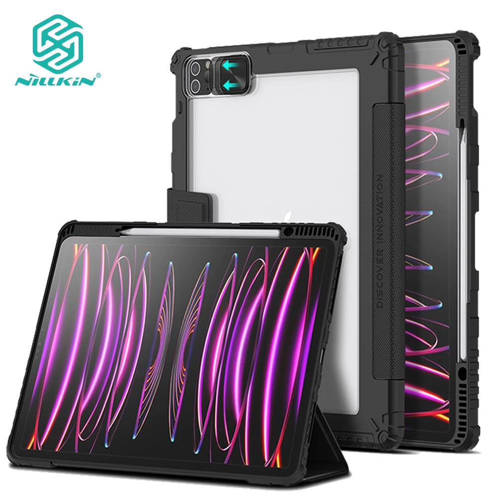 Nillkin สมาร์ทกันชนหนังสําหรับ iPad Pro 11 12.9 2022 A16 Air 6 Air 13 Air 11 Mini 7 6 Air 5 Air 4 10.9 2020 กรณีกันกระแทกกล้องฝาครอบป้องกันพร้อมผู้ถือ