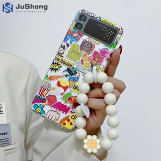 Jusheng เคสโทรศัพท์มือถือ ลายแพนด้า ดอกไม้ สุนัข DREW จระเข้ พร้อมสร้อยข้อมือ แฟชั่น สําหรับ Samsung Z Flip4 Z Flip3