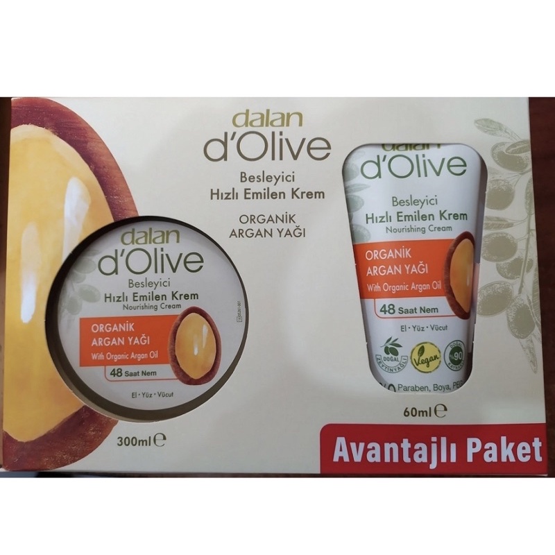 Dalan D Olive 300 Ml+60 ml Organic Argan Oil Cream / ครีมบำรุงผิวสูตรน้ำมันมะกอกและอาร์แกน แพคคู่