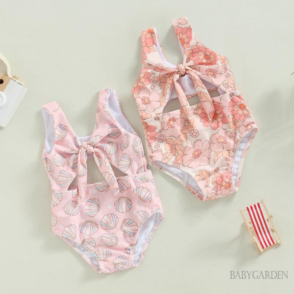 Babygarden ชุดว่ายน้ําวันพีช แขนกุด พิมพ์ลายดอกไม้ ฉลุลาย แฟชั่นฤดูร้อน สําหรับเด็กผู้หญิง 6 เดือน – 3 ปี