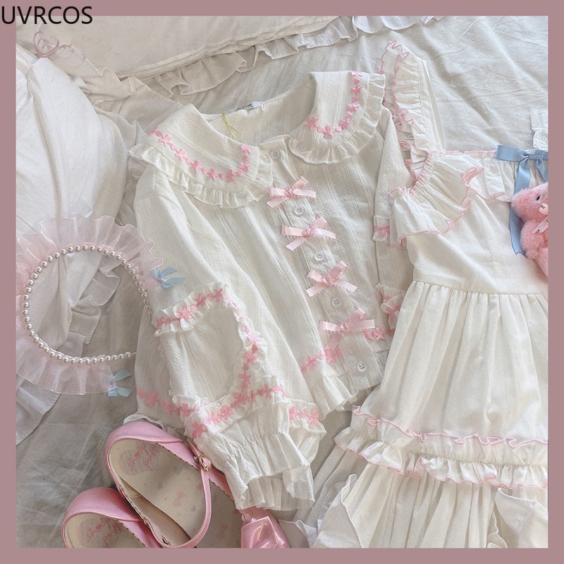 Kawaii Blue Plaid Lolita Mini Skirts Women Japan Sweet Polka Dot Print Ruffles Lace Patchwork JK Skirt Girl Princess Par #6