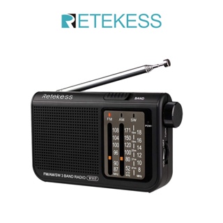 ราคาRetekess V117 วิทยุ FM AM SW แบบพกพา สำหรับผู้สูงอายุ มีลูกบิดปรับ (สีดำ)