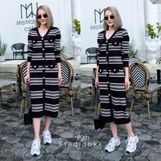 🌈🌿🌸🌼🌺🤎🇰🇷Knit Stripe V Long Sleeve Maxi Dress