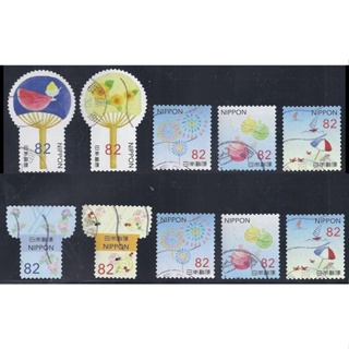 J311 แสตมป์ญี่ปุ่นใช้แล้ว ชุด Greetings Stamps - Summer ปี 2018 ใช้แล้ว สภาพดี ครบชุด 10 ดวง