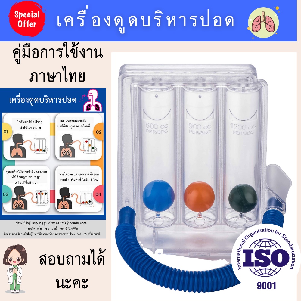 เครื่องดูดบริหารปอด เครื่องบริหารปอด lung exercise spirometer triflow ป้องกันปอดยุบตัว ป้องกันเสมหะค