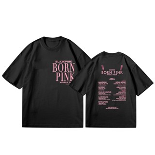 เสื้อยืดแขนสั้นลําลอง ผ้าฝ้าย ขนาดใหญ่ พิมพ์ลาย KPOP BLACKPINK BORN PINK World Tour DALLAS Lisa แฟชั่นฮาราจูกุ สไตล์เกาหลี สําหรับผู้ชาย และผู้หญิง