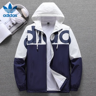 เสื้อแจ็กเก็ต กันลม ปักลายโลโก้ Adidas ของแท้ แต่งซิป สําหรับผู้ชาย และผู้หญิง