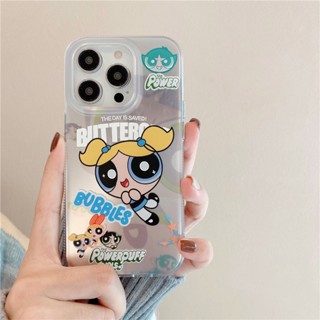 เคสโทรศัพท์มือถือ PC TPU กันกระแทก ลายการ์ตูน The Powerpuff Girls สีเงิน สําหรับ iPhone 14 13 12 Pro Max 11 14promax