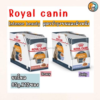 Royal canin Intense Beauty Jelly, gravy Pouch ยกโหล 85g.x12pcs. โรยัล คานิน อาหารแมว แบบเปียก บำรุงผิวและขน