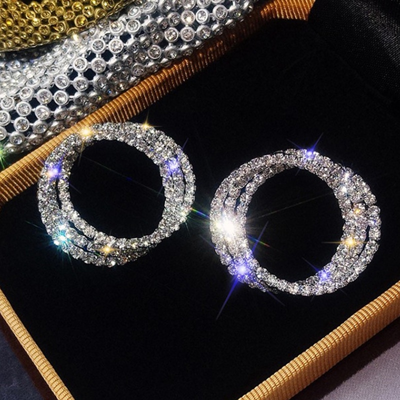 925 เงินสเตอร์ลิงแฟชั่นรอบใหญ่ผู้หญิงสตั๊ดต่างหู Full Bling Iced Out CZ หินสีเงิน Gorgeous สาวหญิงต่างหูเครื่องประดับ