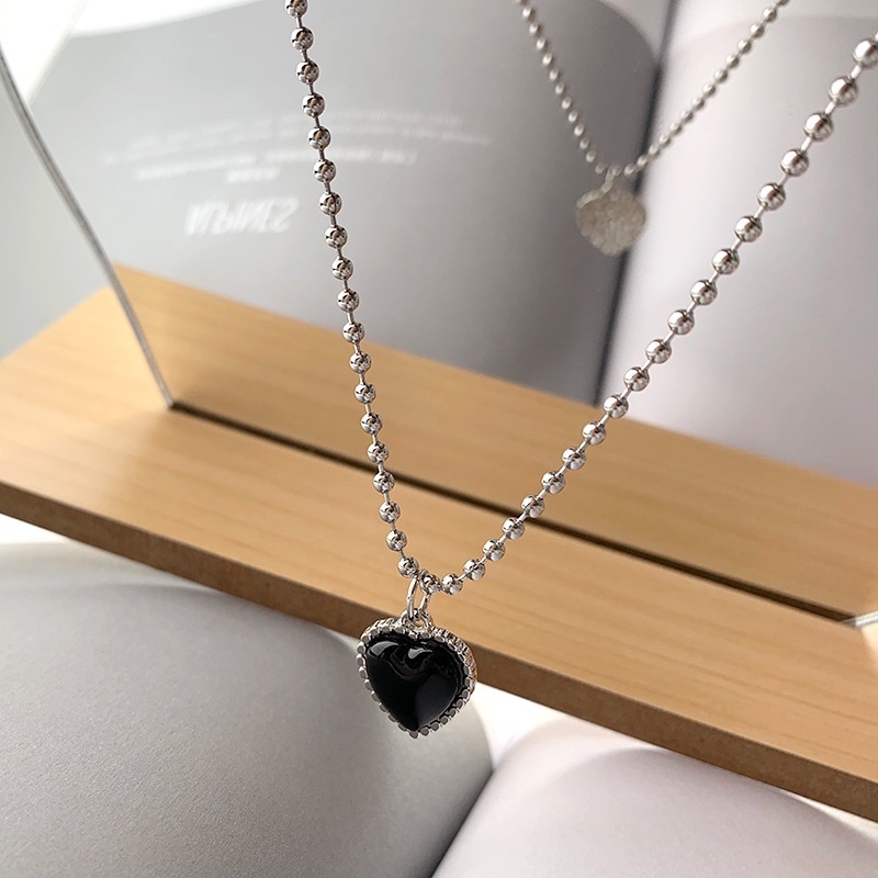 เครื่องประดับ สร้อยคอโซ่ อเนกประสงค์ ลายหัวใจ สีดํา แบบเรียบง่าย สไตล์เรโทร สําหรับผู้หญิง 1 ชิ้น